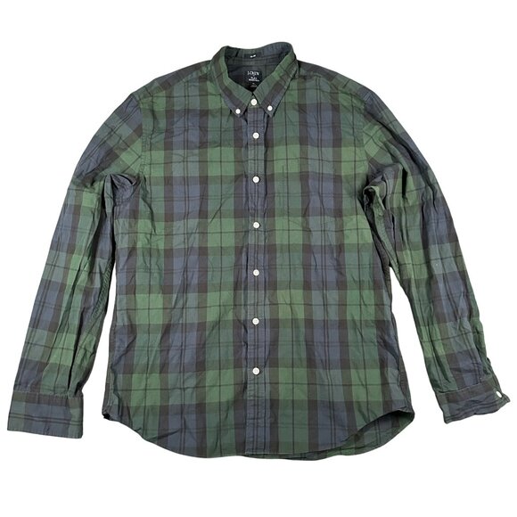 J Crew Other - J Crew Mens XL Slim Flex Washed Dark Green Tartan Plaid Long Sleeve Button Down